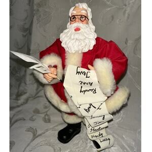 Vintage Paper Mache Santa Checking the Naughty & Nice List Fur Trim Feather